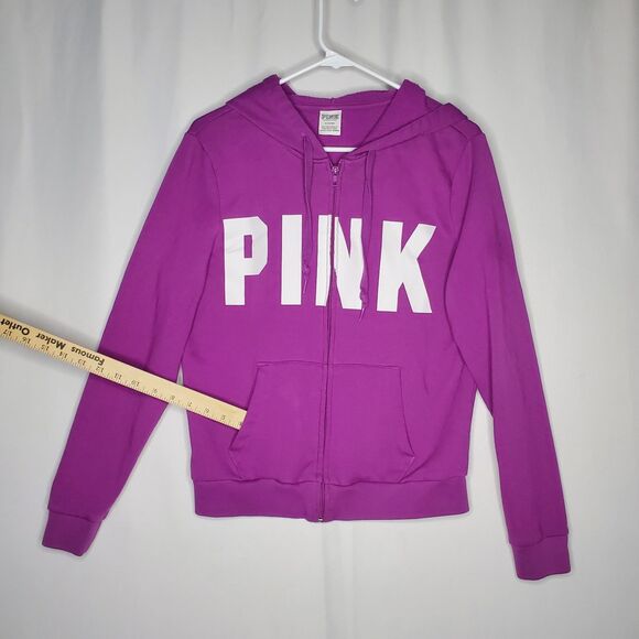 Pink Victorias Secret Fleece Tracksuit Hoodie Medium Purple Full Zip Pocket Logo - Picture 14 of 15